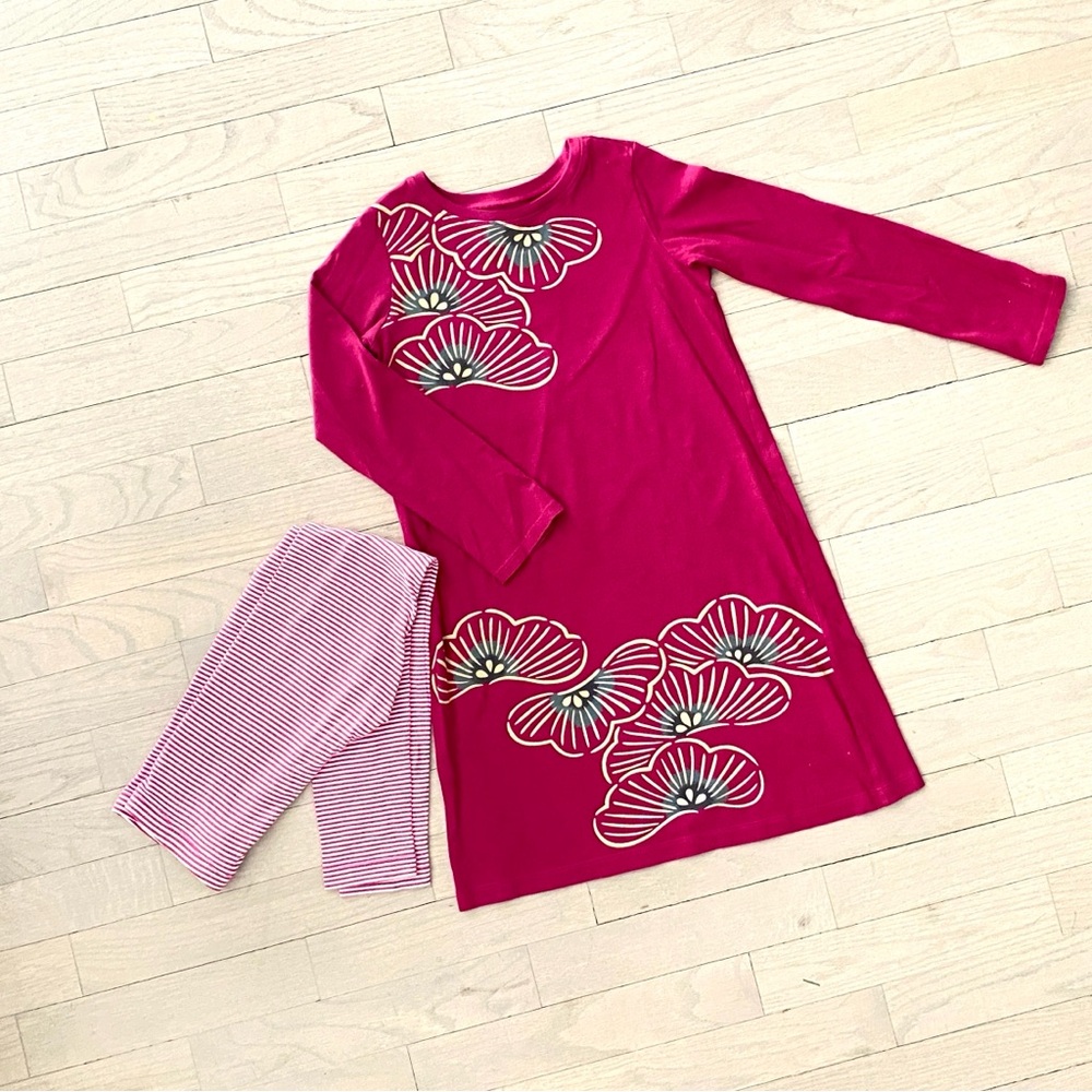 Tea Collection size 7 tunic t-shirt dress with matching striped leggings